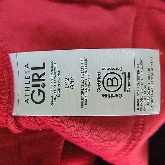 ATHLETA GIRL Girls Sz L 12 Feelin Great 2.0 Velvet Sweatshirt Red NWT - Picture 12 of 15